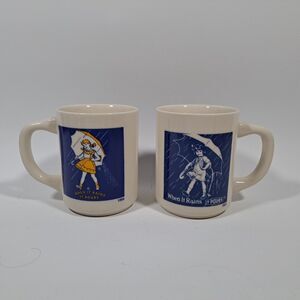 VTG Advertising Morton Salt Girl Coffee Mug Set 1921 1956 When it Rains it Pours